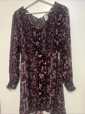 American Rag Black & Pink Floral Boho Long-Sleeve Smocked Dress